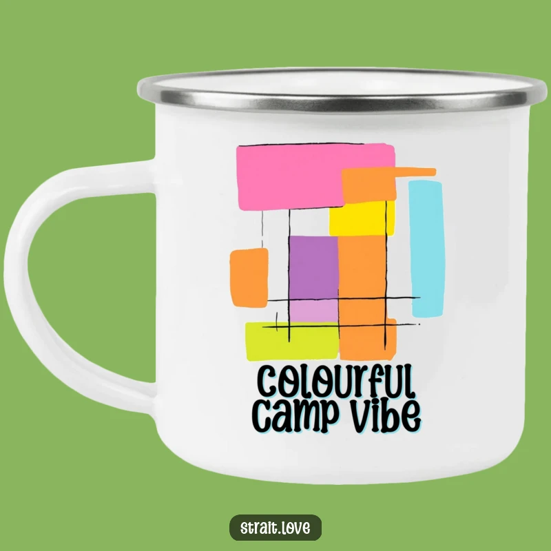 Funny Colour Block Camping Mug - Abstract Art Coffee Cup - Bold Outdoor Gift