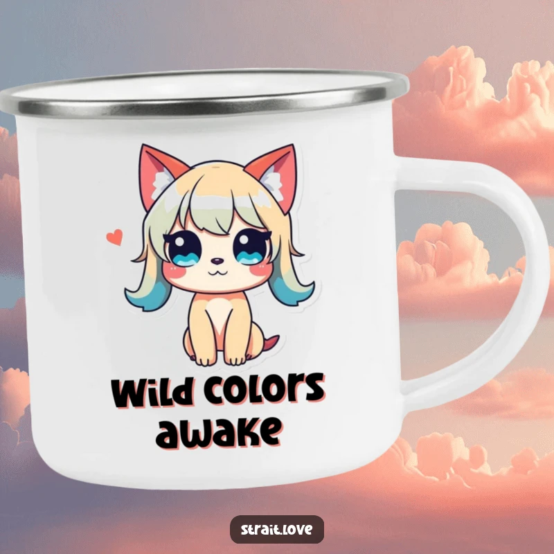 Funny Colour Clash Camping Mug with a vibrant, unconventional colour palette in a harmonious visual dialogue for outdoor enthusiasts.