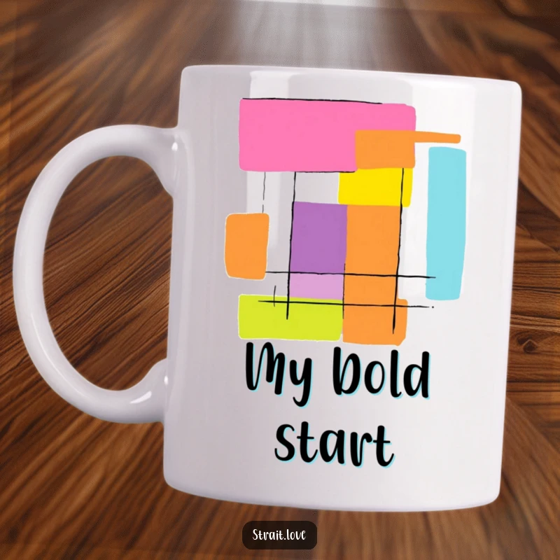 Funny abstract graphic featuring bold, contrasting colour blocks creating a striking design on a coffee mug.