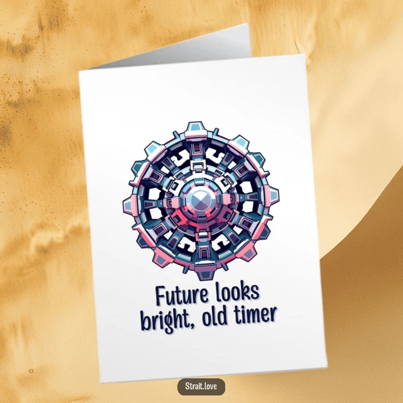 Funny Free Printable Birthday Card featuring interlocking metallic shapes forming a complex, futuristic structure, ready for a laugh.