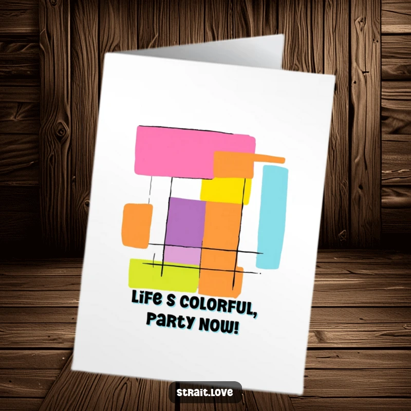 Striking Free Printable birthday card featuring bold, contrasting colour blocks creating a dynamic, abstract graphic.