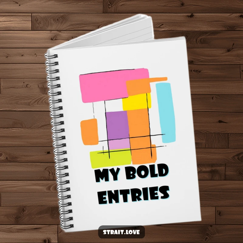Funny abstract graphic with bold, contrasting colour blocks creating a striking design, adorning the cover of this notebook.