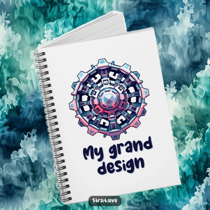 Funny Metallic Structure Notebook with a complex, interlocking metallic shapes design on the cover for futuristic note-taking.