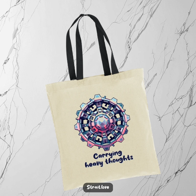 Funny Metallic Structure Tote Bag featuring interlocking metallic shapes, a complex and futuristic design for stylish carrying.